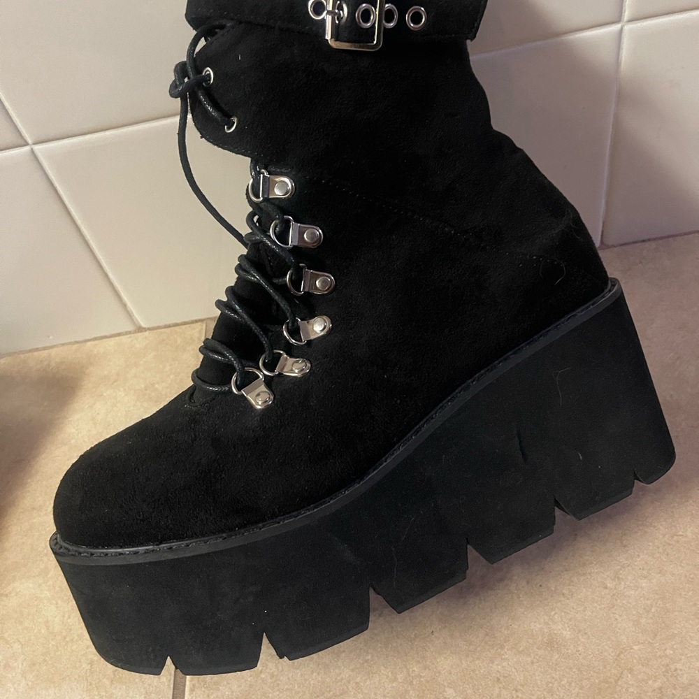Black Platform Lace-Up Boots